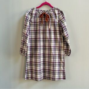 Olive Juice Purple,  Green, & Gray Long Sleeve Plaid Dress with Bow, Size 7yr